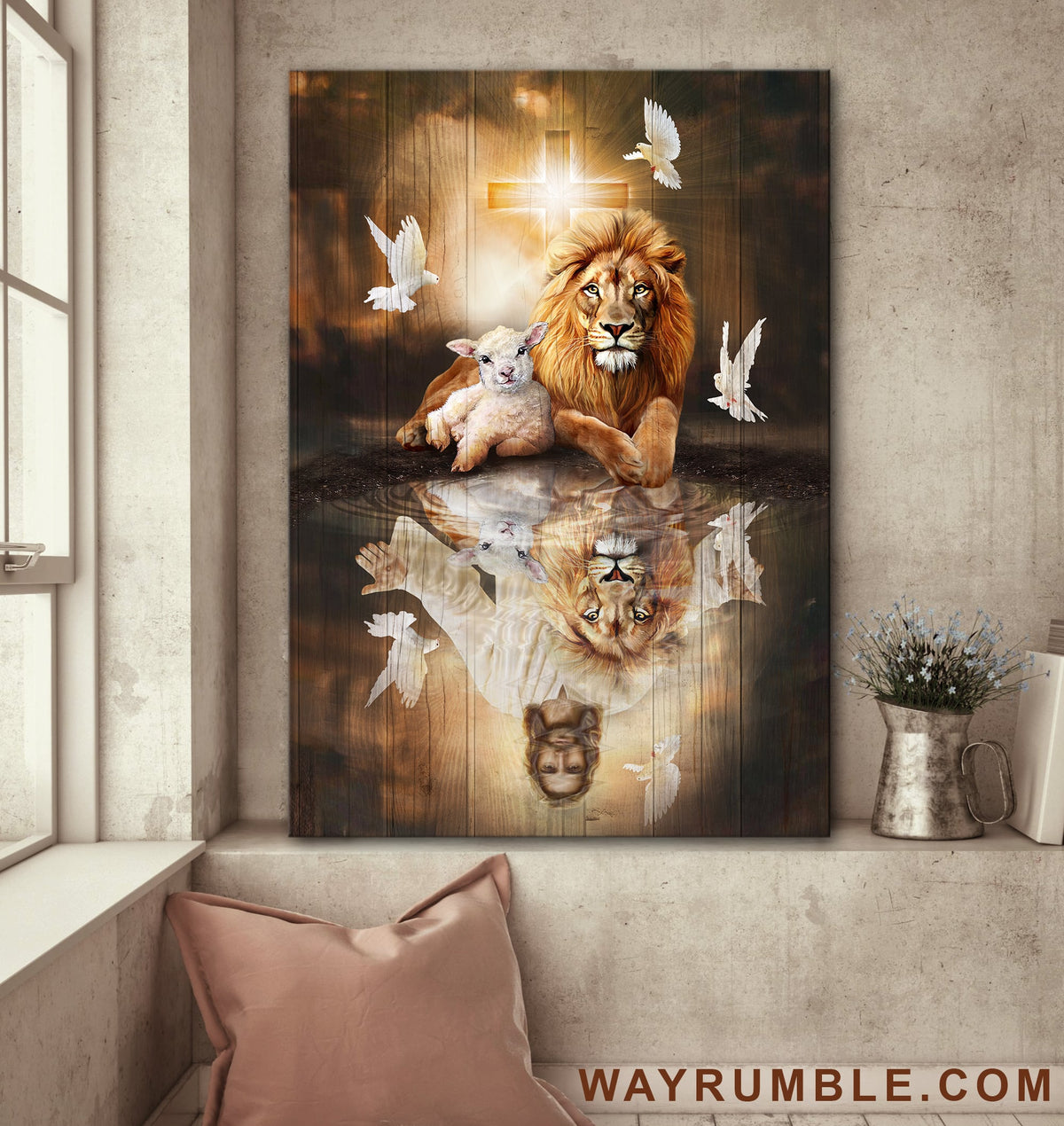 The Lion of Judah, Lamb of God, Dove, Light Cross - Jesus Portrait Canvas Prints, Wall Art