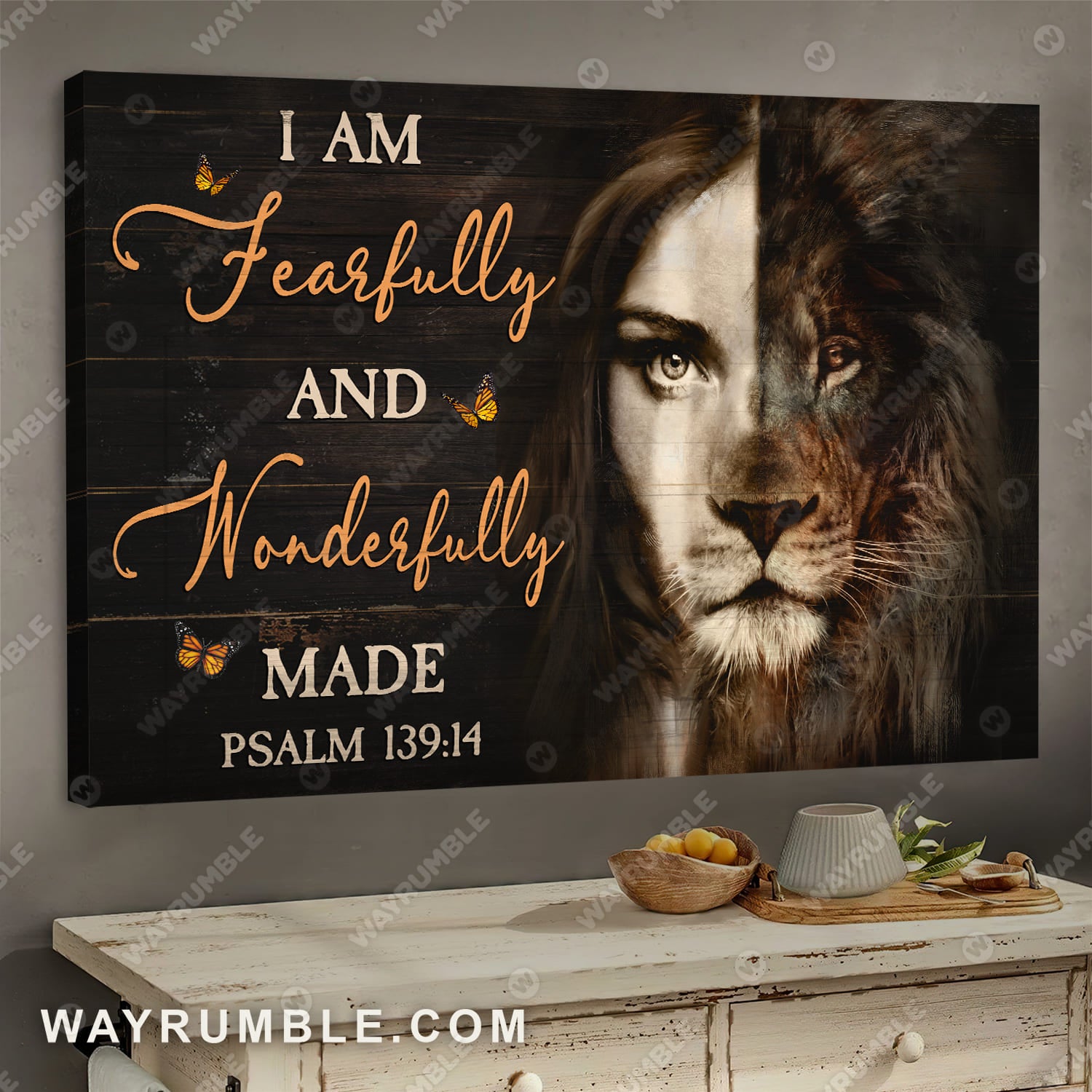 Lion painting, Beautiful Girl, I am fearfully and wonderfully made - Jesus Landscape Canvas Prints, Wall Art
