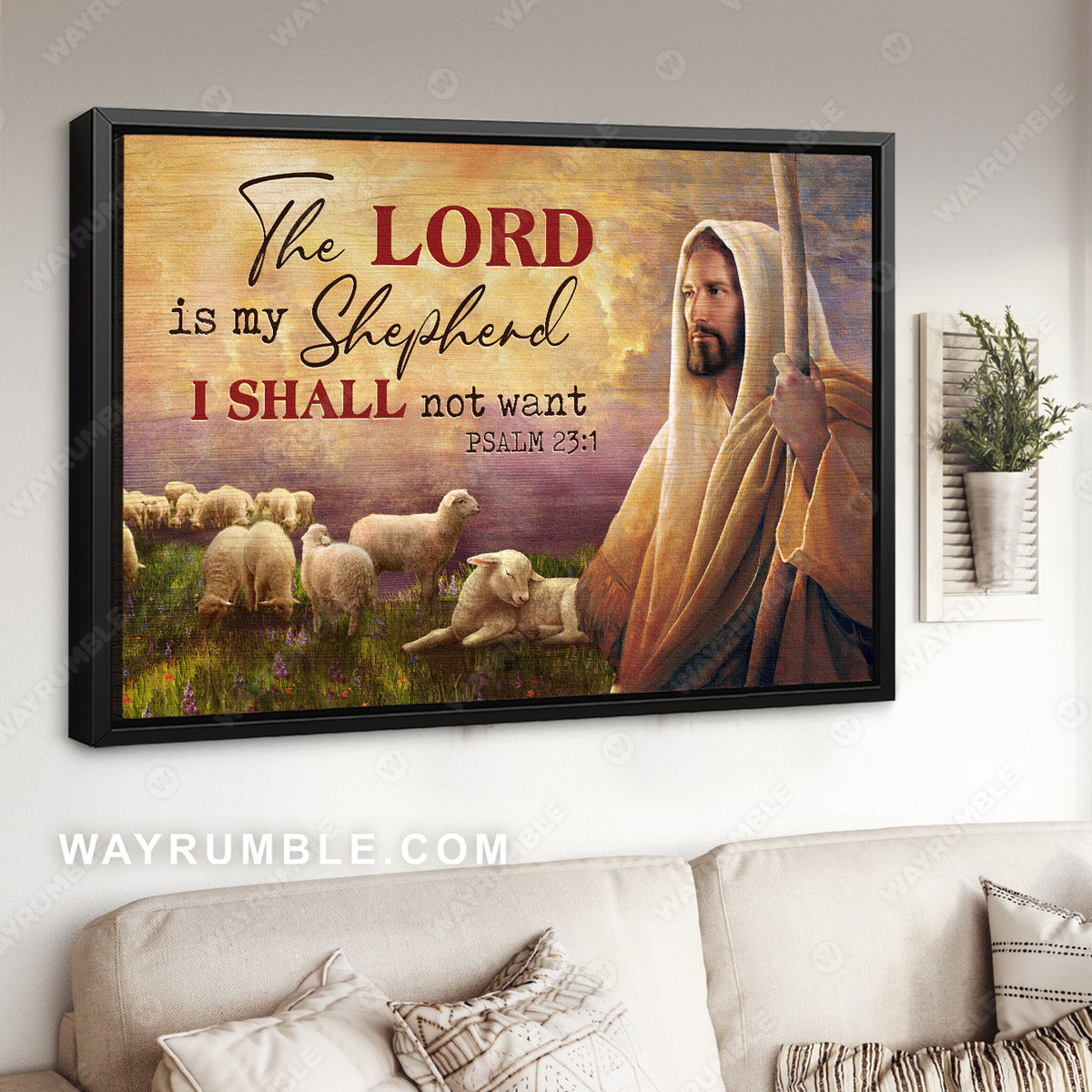 Jesus painting, Jesus and the lambs of God, The Lord is my Shepherd - Jesus Landscape Canvas Prints, Christian Wall Art