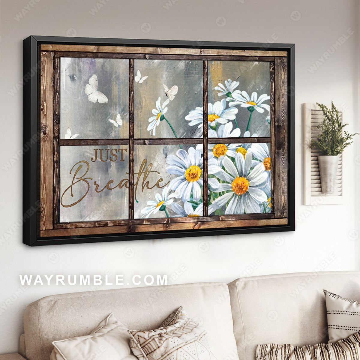 Daisy flower, Window frame, Just breathe - Jesus Landscape Canvas Prints, Wall Art