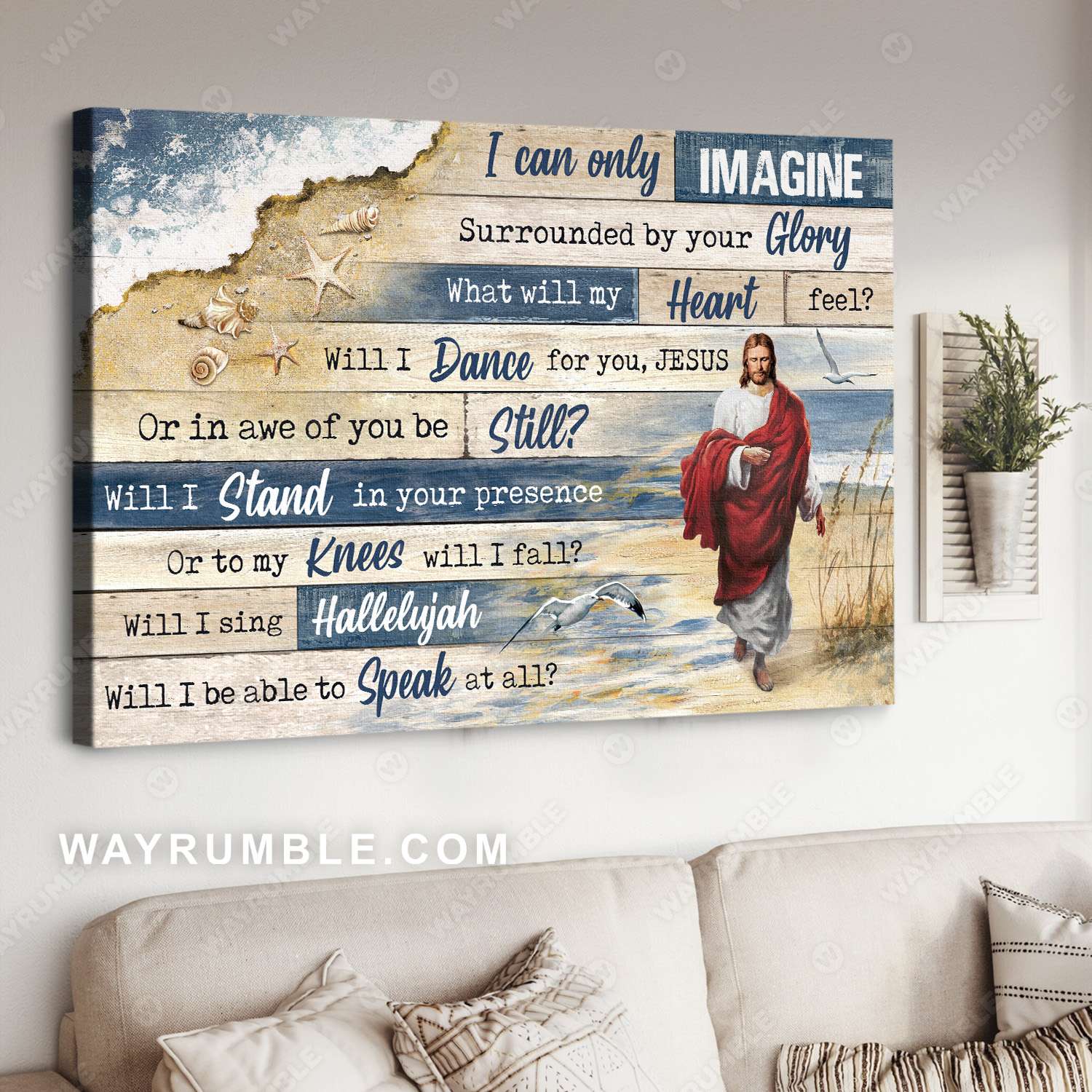 Beach painting, Jesus painting, Walking with Jesus, Jesus walks on beach, I can only imagine - Jesus Landscape Canvas Prints, Christian Wall Art