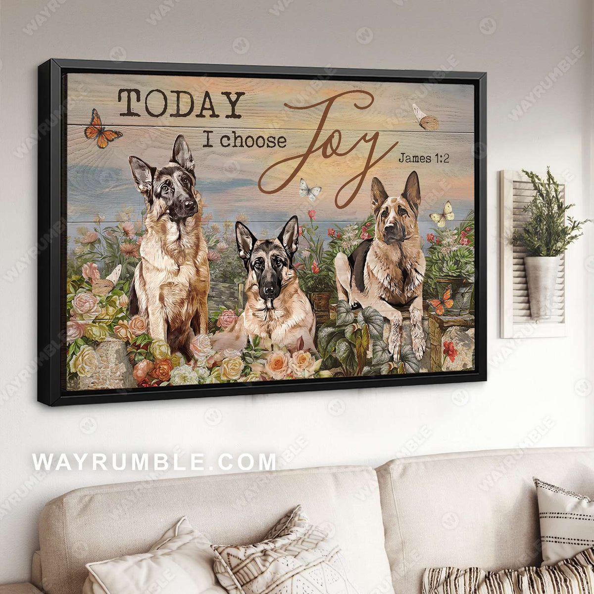 German shepherd drawing, Flower garden, Rose garden, Today I choose Joy - Jesus Landscape Canvas Prints, Christian Wall Art