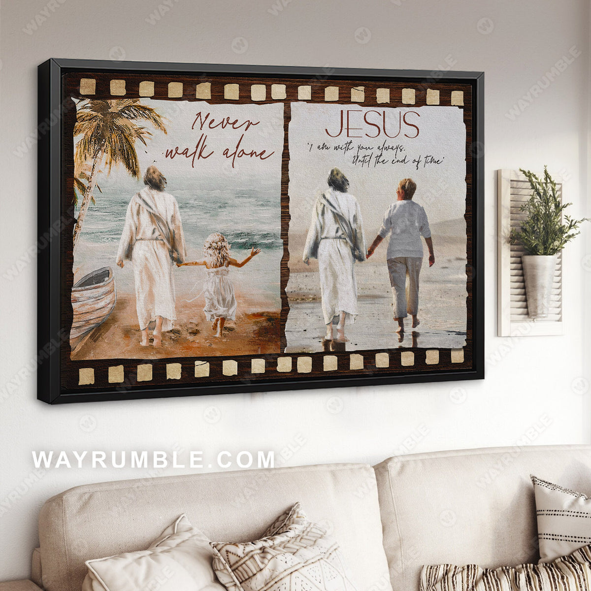 Jesus painting, On the beach, Walking with Jesus, I am with you always - Jesus Landscape Canvas Prints, Wall Art
