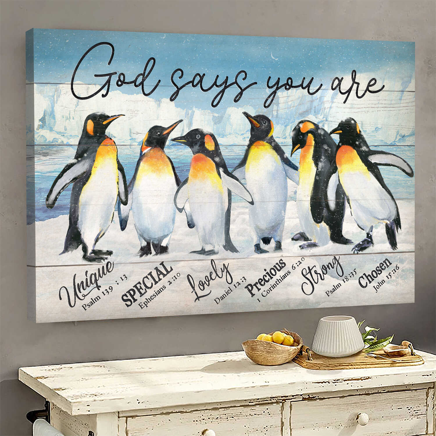 Penguin, God says you are - Jesus Landscape Canvas Prints, Wall Art