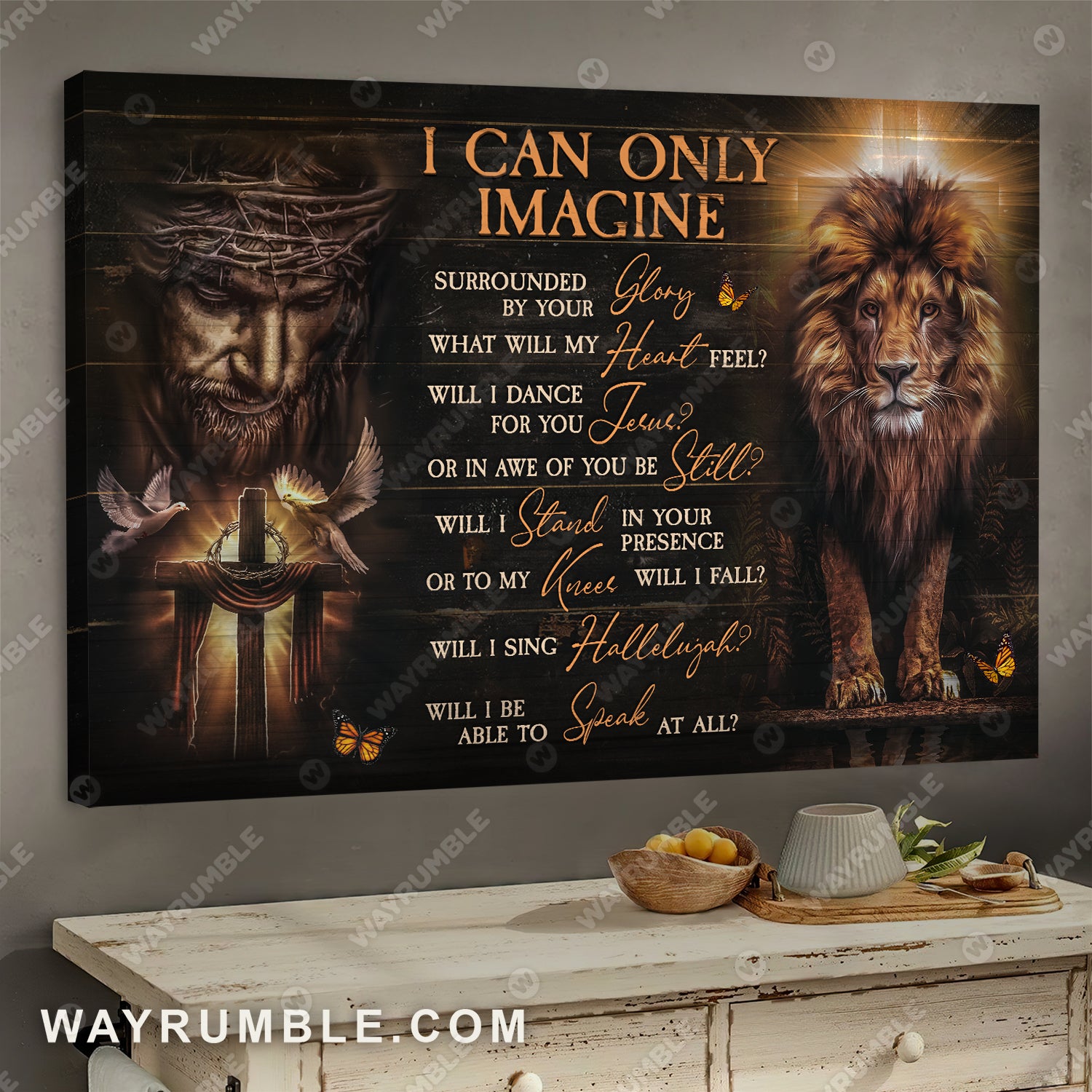 Jesus Painting, Wooden cross, Lion of Judah, I can only imagine - Jesus Landscape Canvas Prints, Wall Art