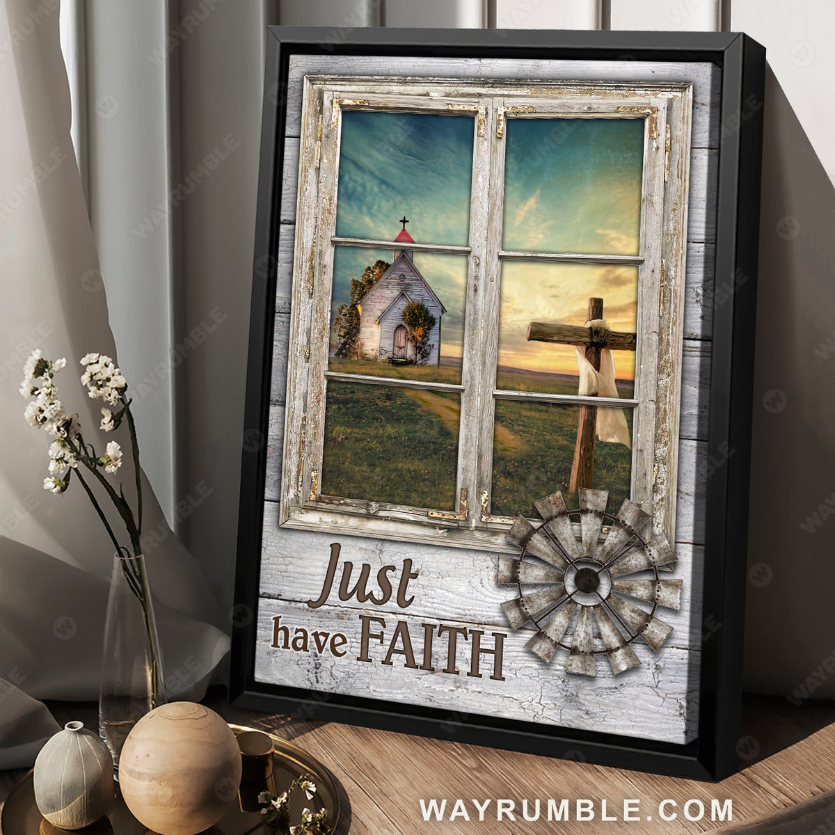 Small church, The rugged cross, Window frame, The beautiful afternoon, Just have faith - Jesus Portrait Canvas Prints, Wall Art