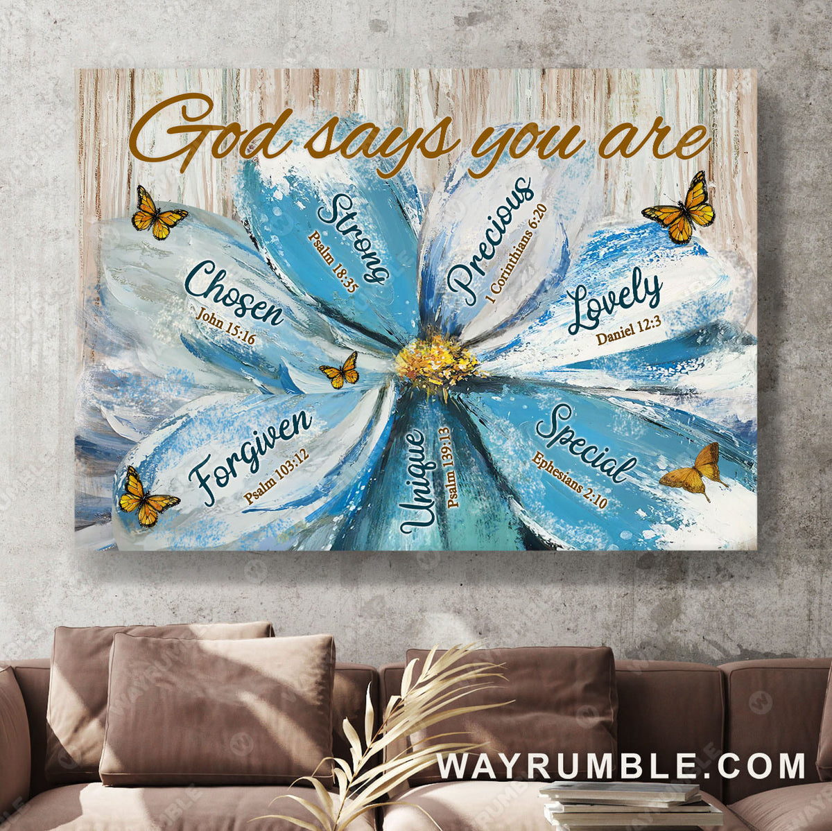 Yellow butterfly, White flower painting, God says you are - Jesus Landscape Canvas Prints, Wall Art