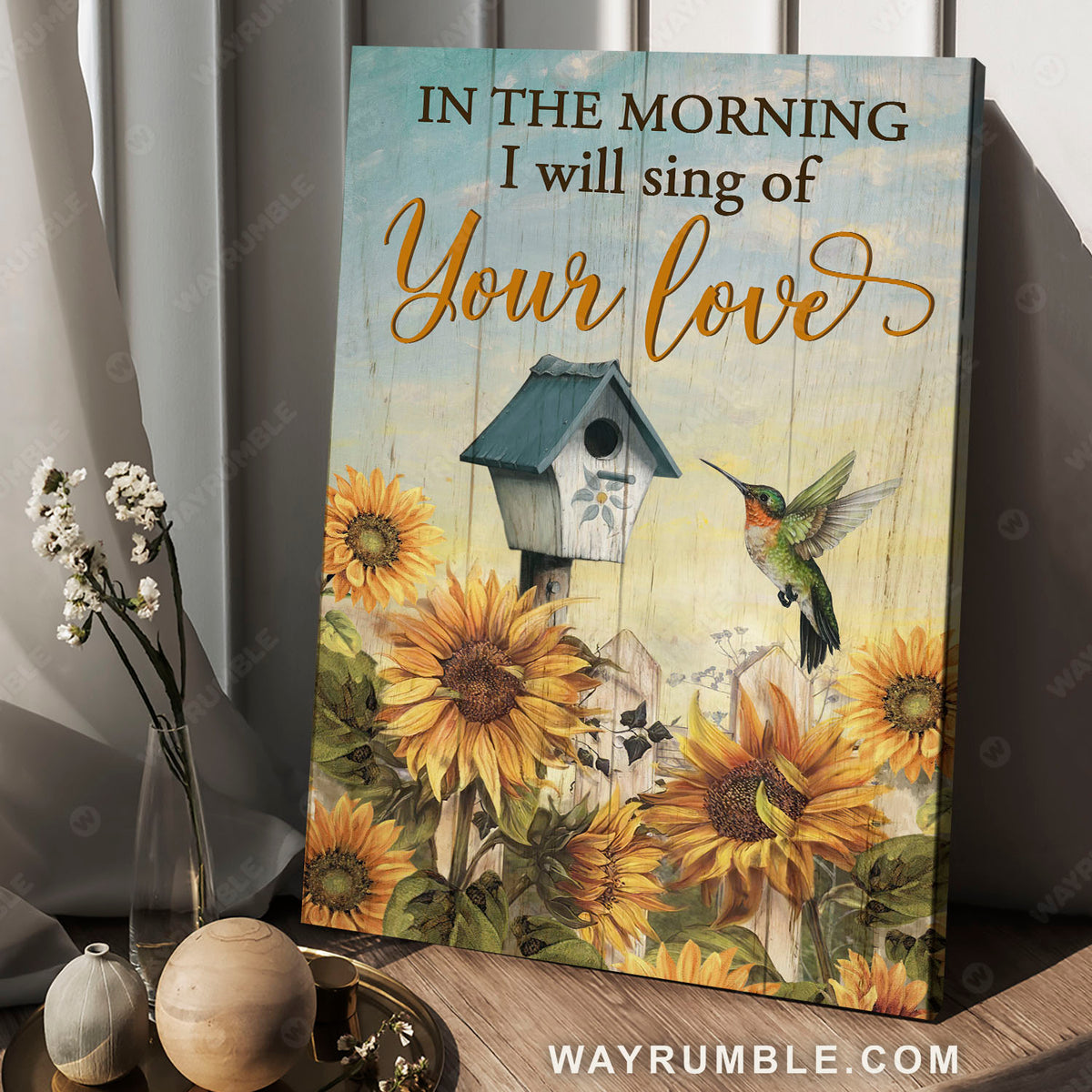 Hummingbird drawing, Sunflower field, A beautiful morning, I will sing for your love - Jesus Portrait Canvas Prints, Christian Wall Art