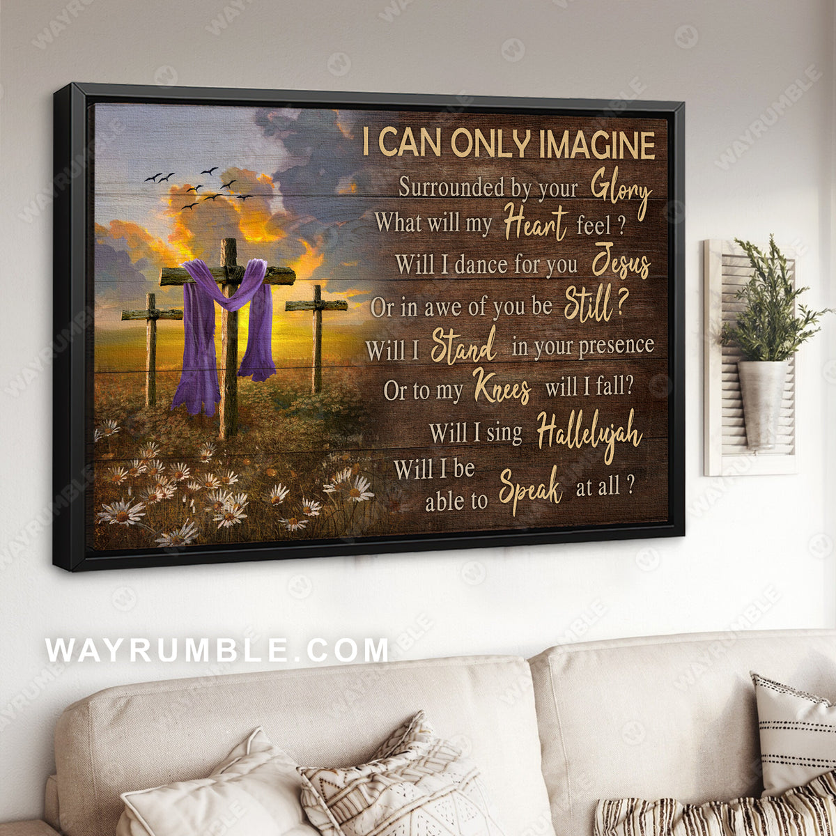 The old rugged cross, Daisy flower field, I can only image - Jesus Landscape Canvas Prints, Christian Wall Art