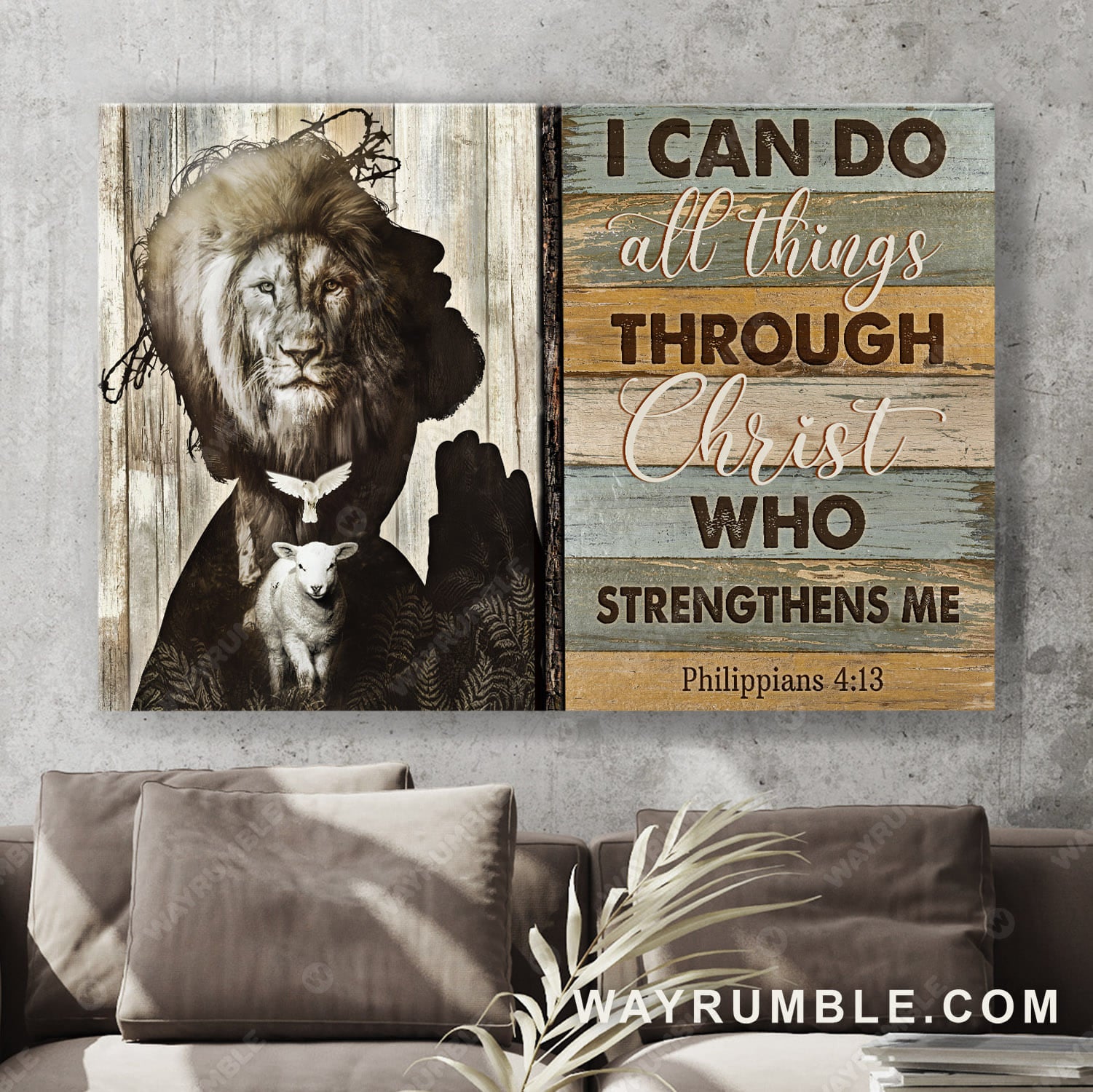 Jesus's shadow painting, Lion of Judah, Lamb of God, I can do all things through Christ who strengthens me - Jesus Landscape Canvas Prints, Wall Art