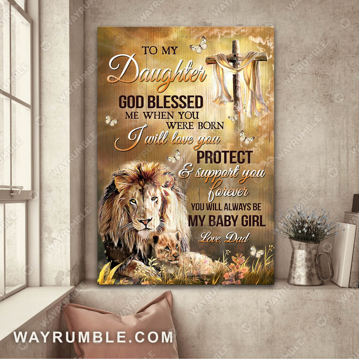 Dad to daughter, Lion painting, God blessed me when you were born - Jesus Portrait Canvas Prints, Wall Art