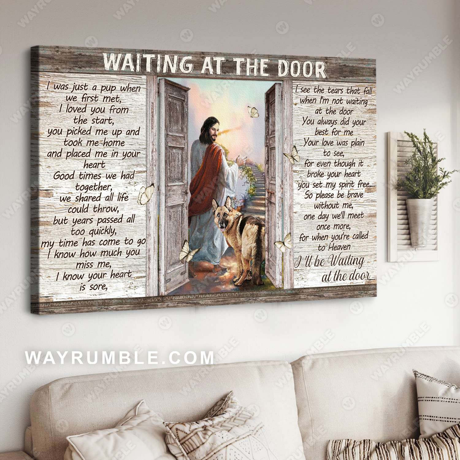 Jesus painting, German Shepherd, Dog painting, Waiting at the door - Jesus Landscape Canvas Prints, Christian Wall Art