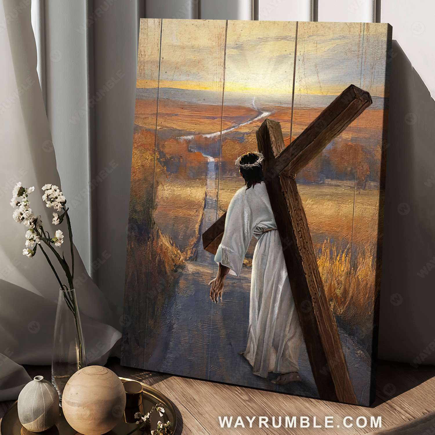 Jesus painting, The rugged cross, The Road to Emmaus, Walking with Jesus - Jesus Portrait Canvas Prints, Christian Wall Art