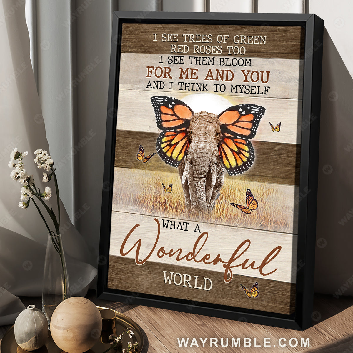 Sunrise on the Savanna, Elephant painting, Butterfly wings, What a wonderful word - Jesus Portrait Canvas Prints, Wall Art
