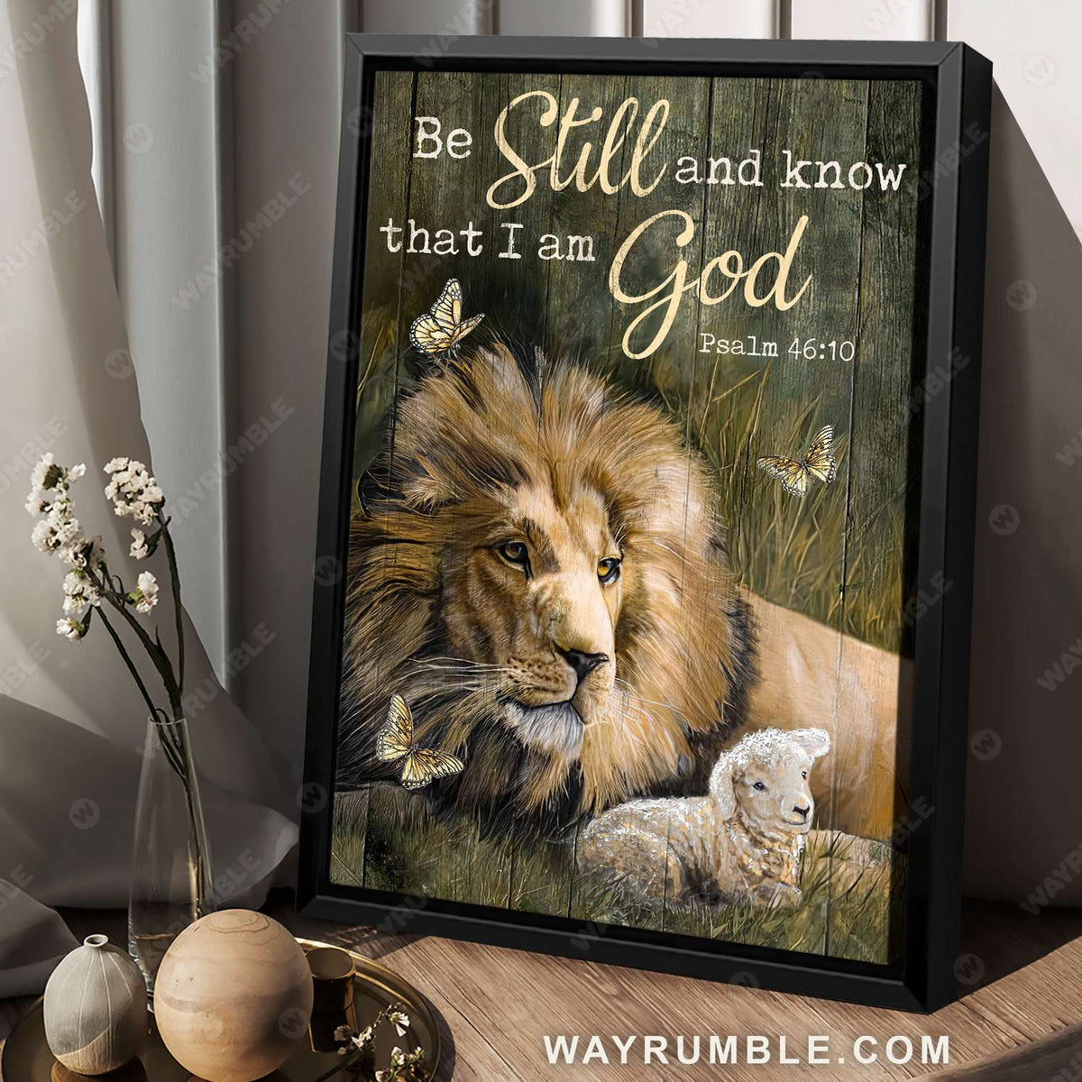 Lion of Judah, Lamb of God, Meadow landscape, Be still and know that I am God - Jesus Portrait Canvas Prints, Christian Wall Art