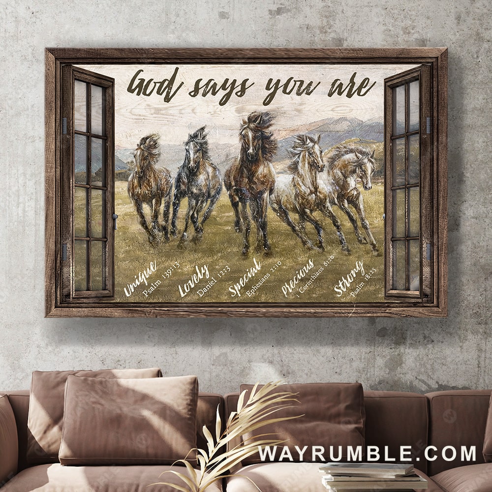 Running horses, Horse painting, Grassland landscape, God says you are - Jesus Landscape Canvas Prints, Christian Wall Art