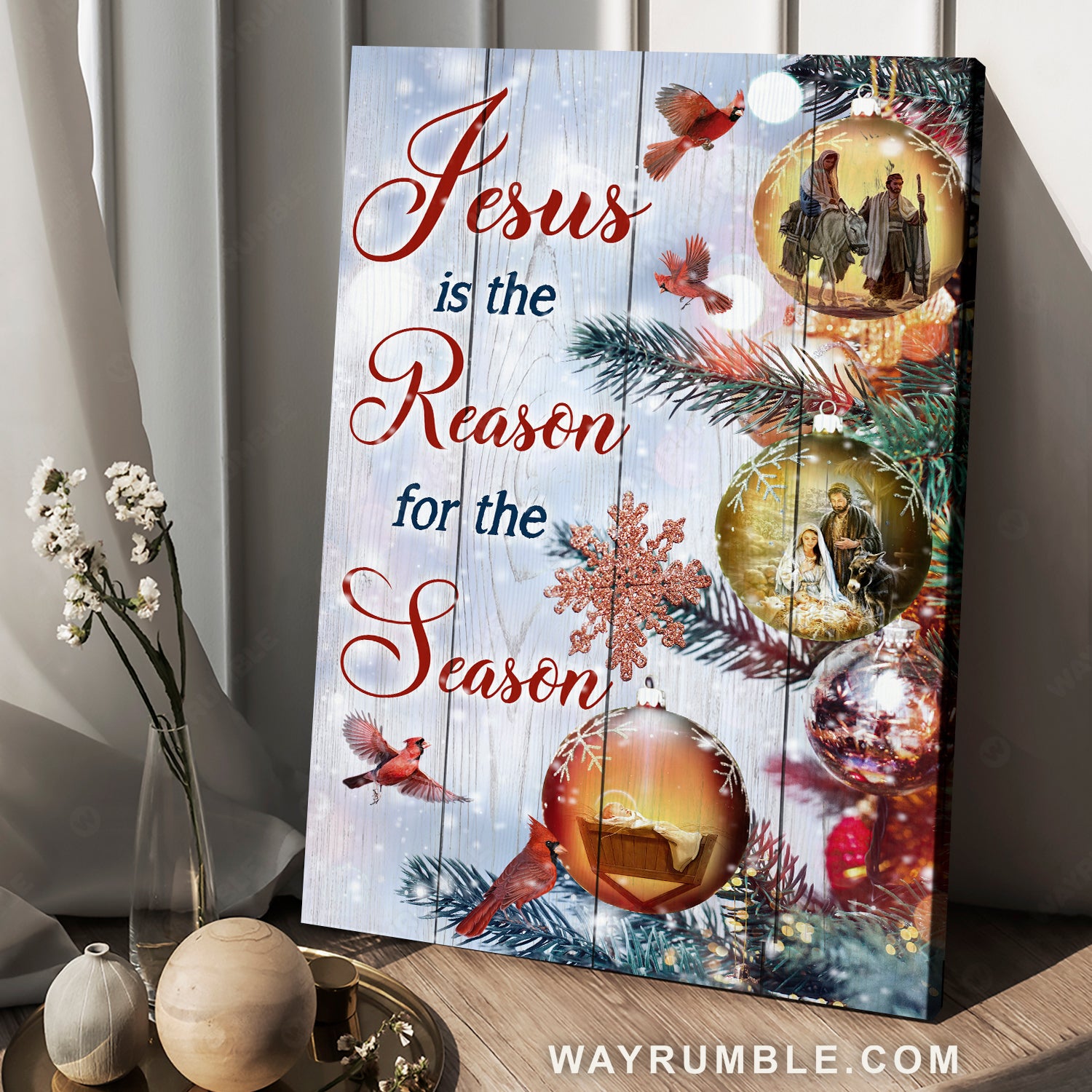 Christmas vibe, Pretty drawing, Red cardinal, Jesus is the reason for the season - Jesus Portrait Canvas Prints, Home Decor Wall Art