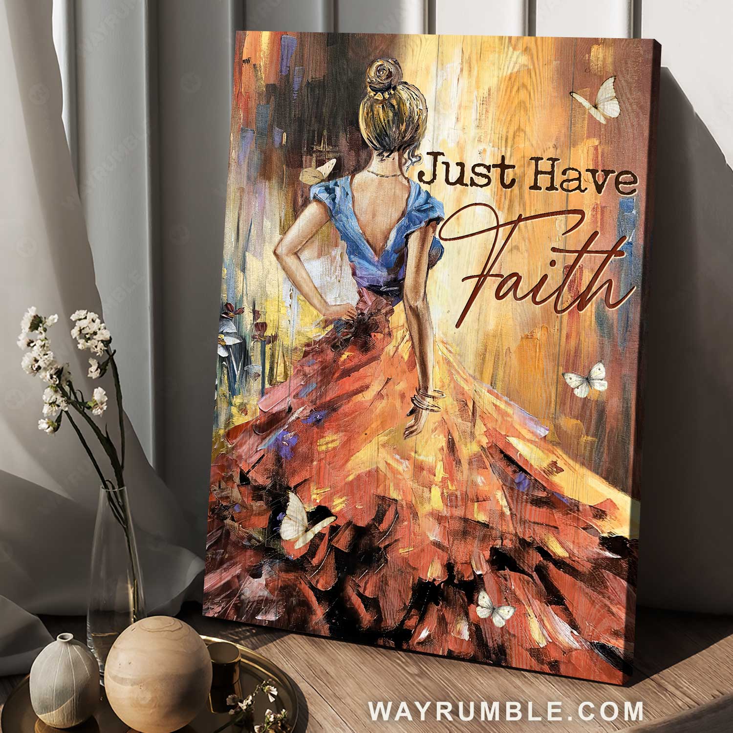 Colorful drawing, Pretty girl, Brilliant dress, Just have faith - Jesus Portrait Canvas Prints, Home Decor Wall Art