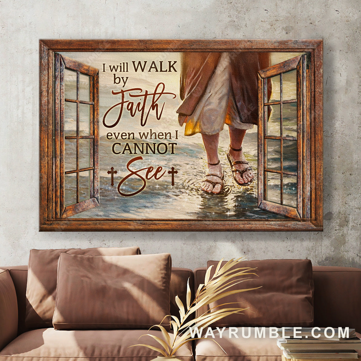 Walks with Jesus, Jesus walk, Window frame, I will walk by my faith - Jesus Landscape Canvas Prints, Christian Wall Art