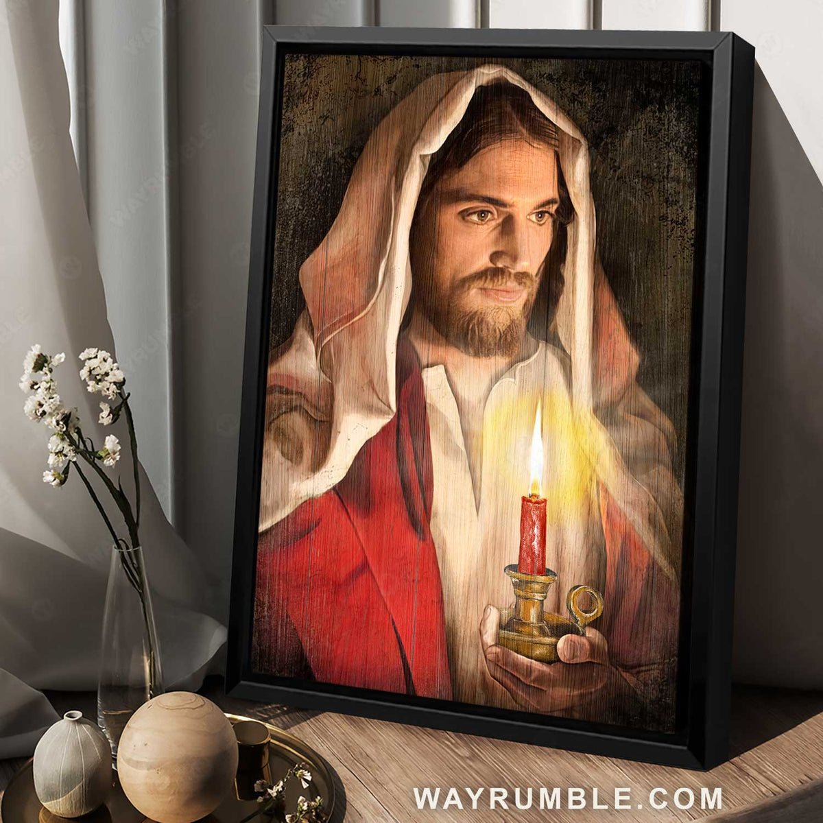 Beautiful Jesus, Dark night, Candle painting, The life of Jesus - Jesus Portrait Canvas Prints, Home Decor Wall Art
