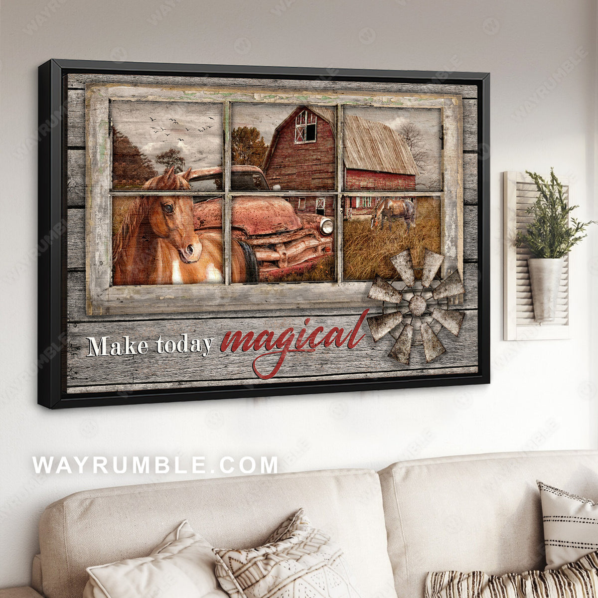 Old ladybug car, Brown horse, Rice field, Make today magical - Jesus Landscape Canvas Prints, Christian Wall Art