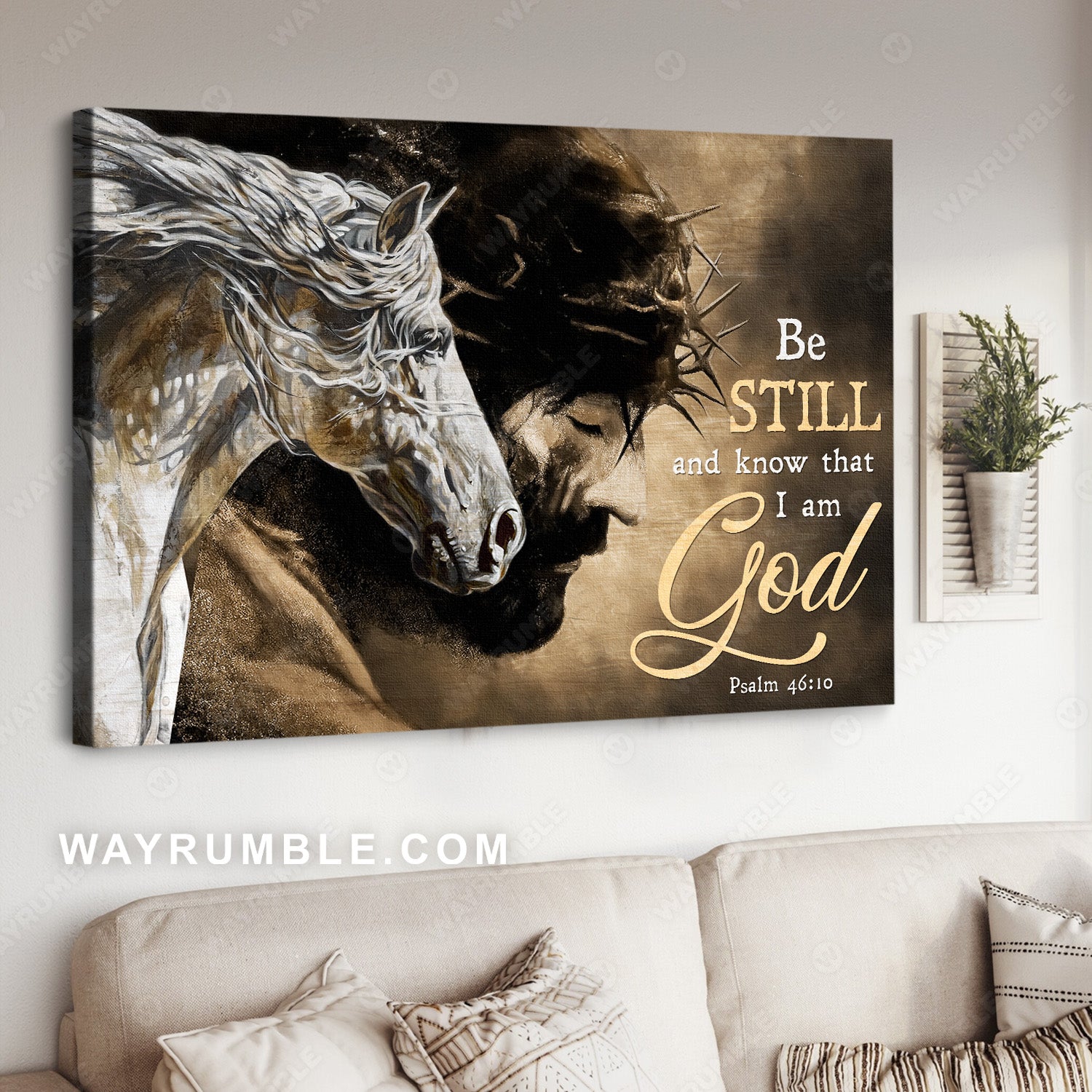Jesus painting, White horse and Jesus, Be still and know that I am God - Jesus Landscape Canvas Prints, Christian Wall Art