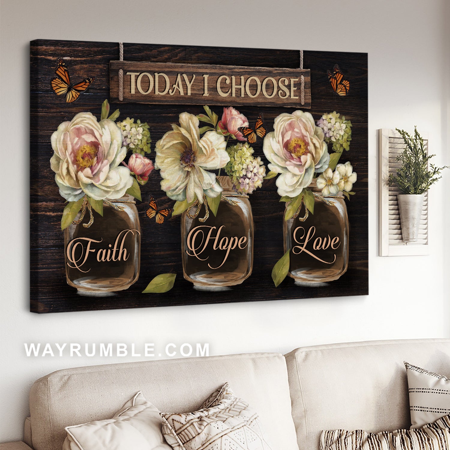 Vintage camellia, Monarch butterfly, Crystal bottle, Today I choose faith - Jesus Landscape Canvas Prints, Home Decor Wall Art