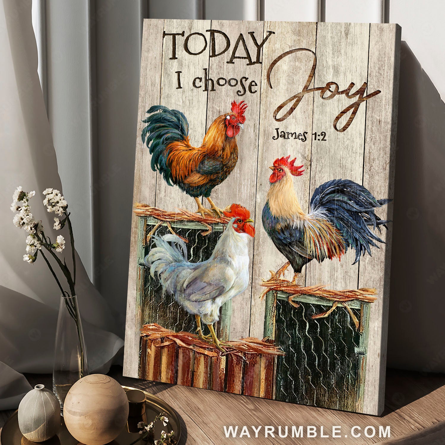 Amazing rooster, Peace farm, Chicken painting, Today I choose joy - Jesus Portrait Canvas Prints, Wall Art