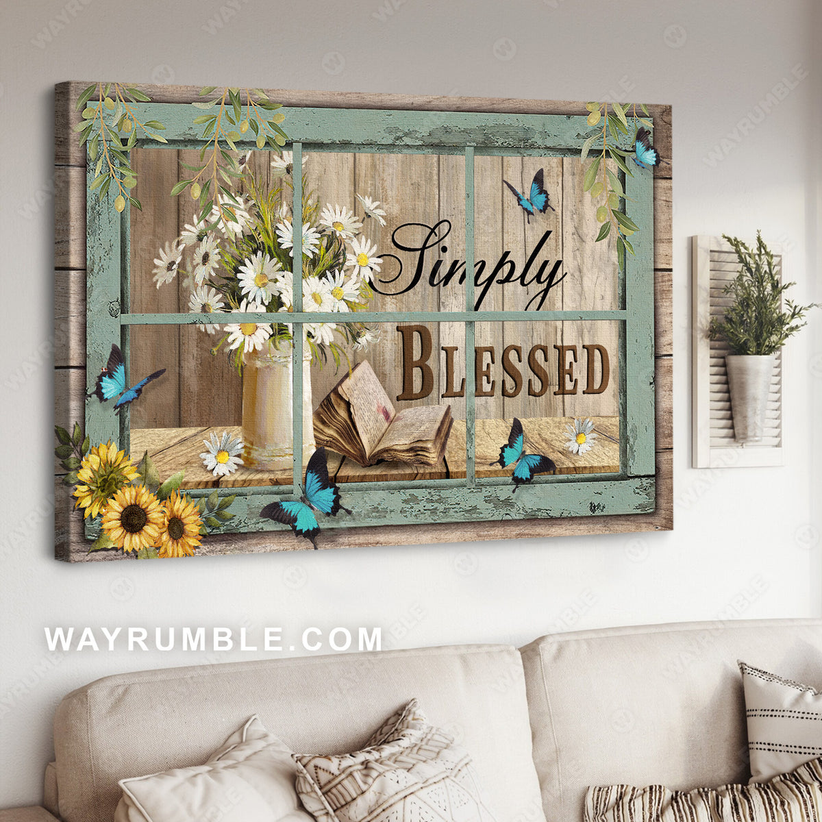 Bible book, Daisy flowers, Sunflower, Simply blessed - Jesus Landscape Canvas Prints, Christian Wall Art