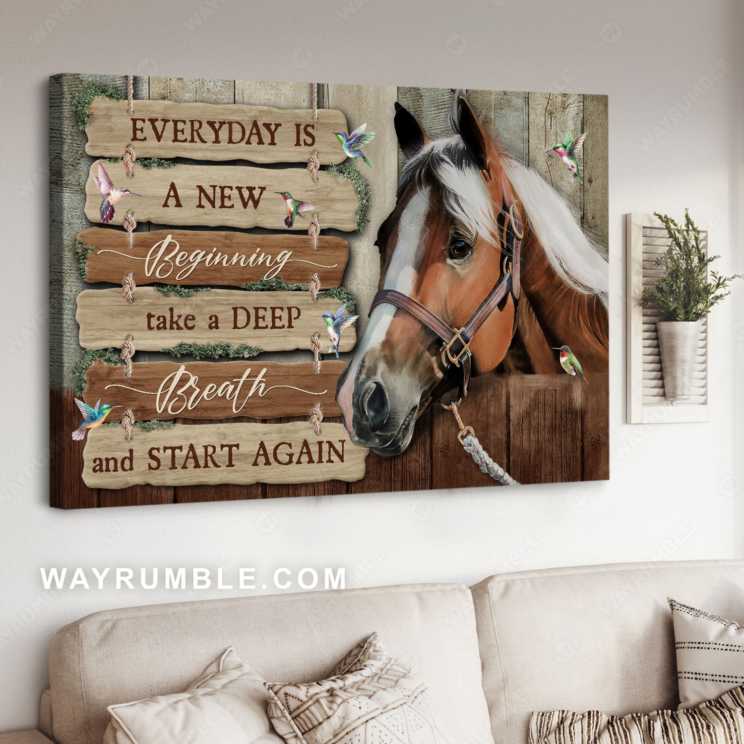 Brown horse, Wood signs, Beautiful hummingbird, Everyday is a new beginning - Jesus Landscape Canvas Prints, Christian Wall Art