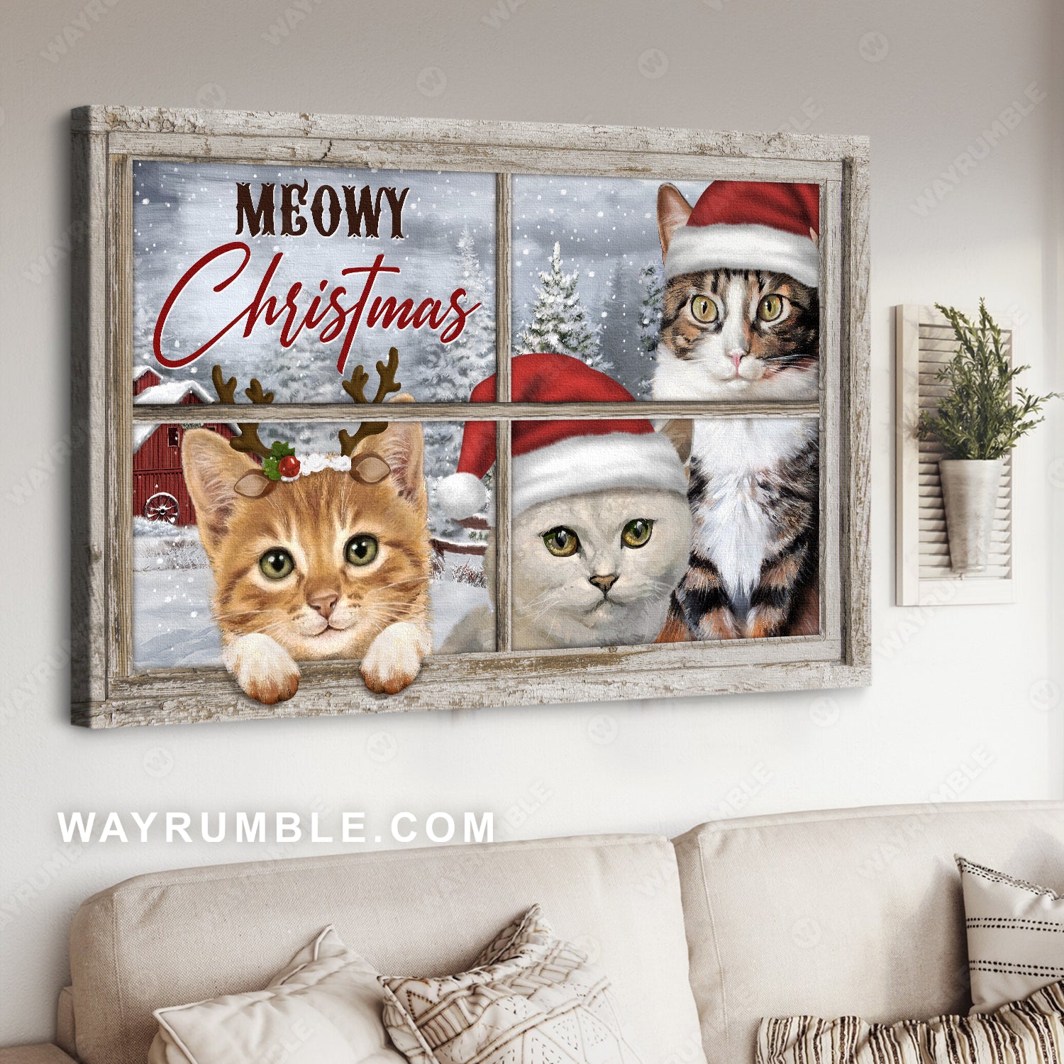 Pretty cat, Christmas vibe, Christmas tree, Meowy Christmas - Jesus Landscape Canvas Prints, Home Decor Wall Art