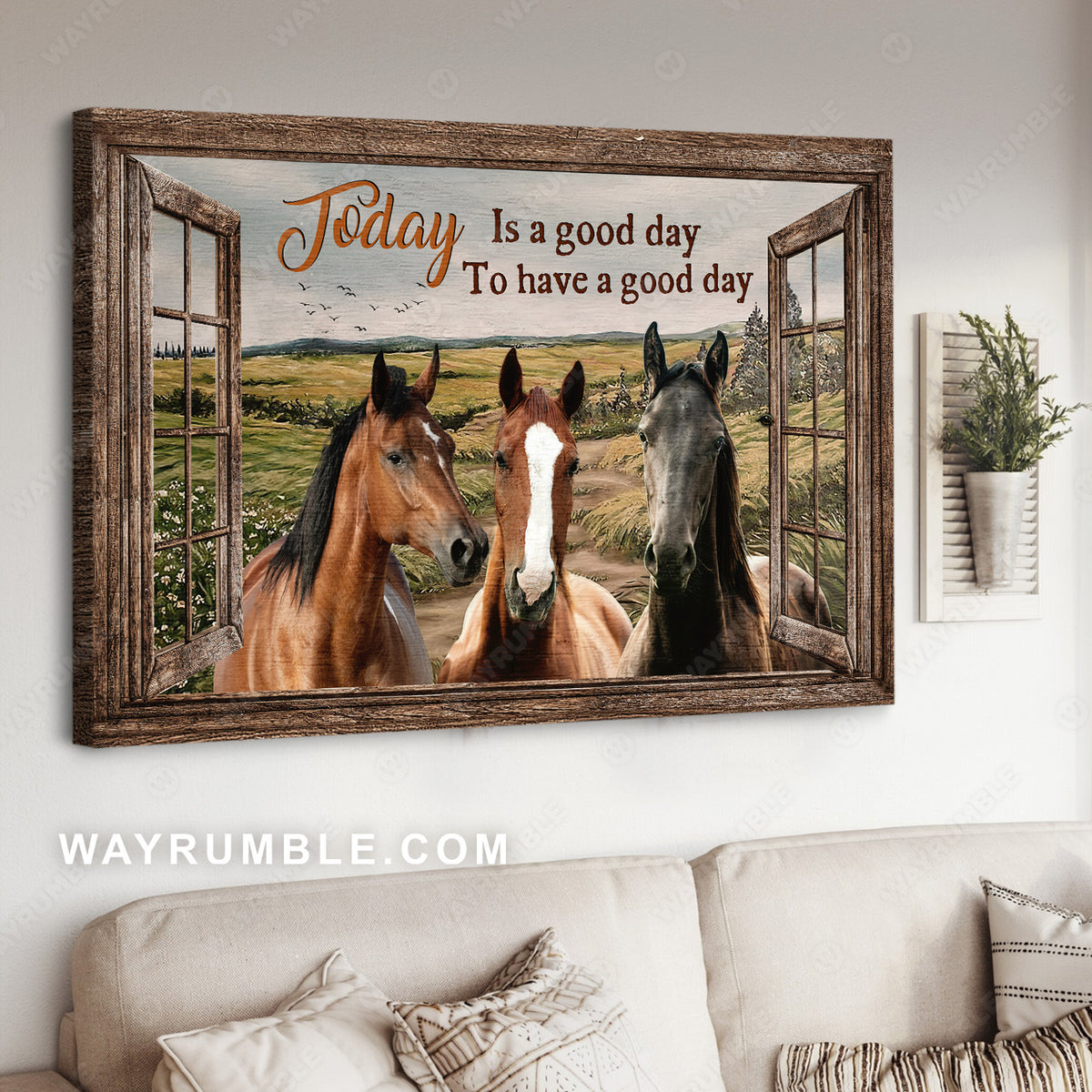 Green mountain, Beautiful horses, Flower field, Today is a good day - Jesus Landscape Canvas Prints, Christian Wall Art
