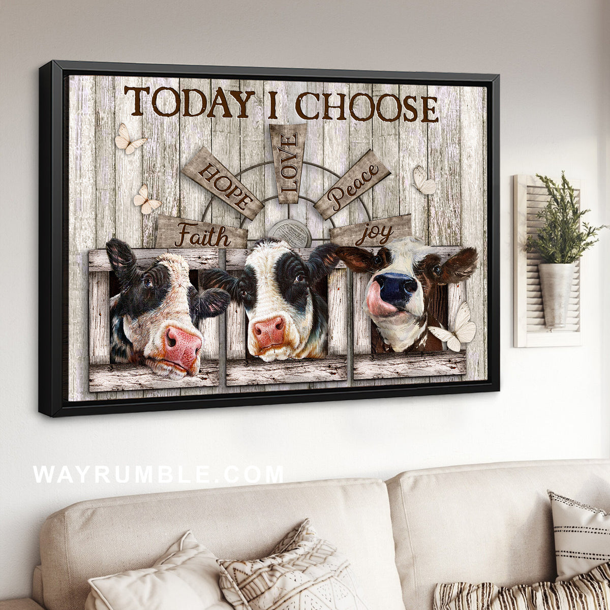 Dairy cow farm, Windmill painting, White butterfly, Today I choose joy - Jesus Landscape Canvas Prints, Home Decor Wall Art