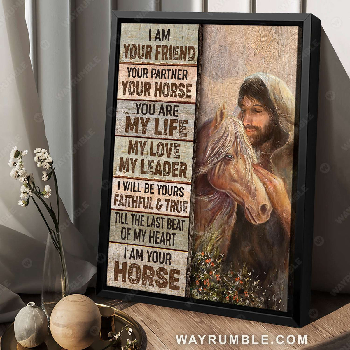 Jesus painting, With his beloved horse, I am your horse - Jesus Portrait Canvas Prints, Christian Wall Art