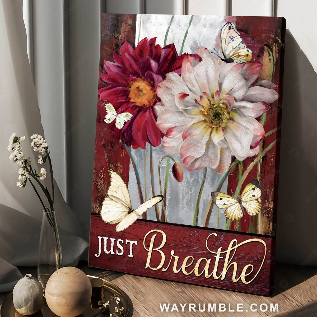 White peony, Aster flower, White butterfly, Just breathe - Jesus Portrait Canvas Prints, Christian Wall Art