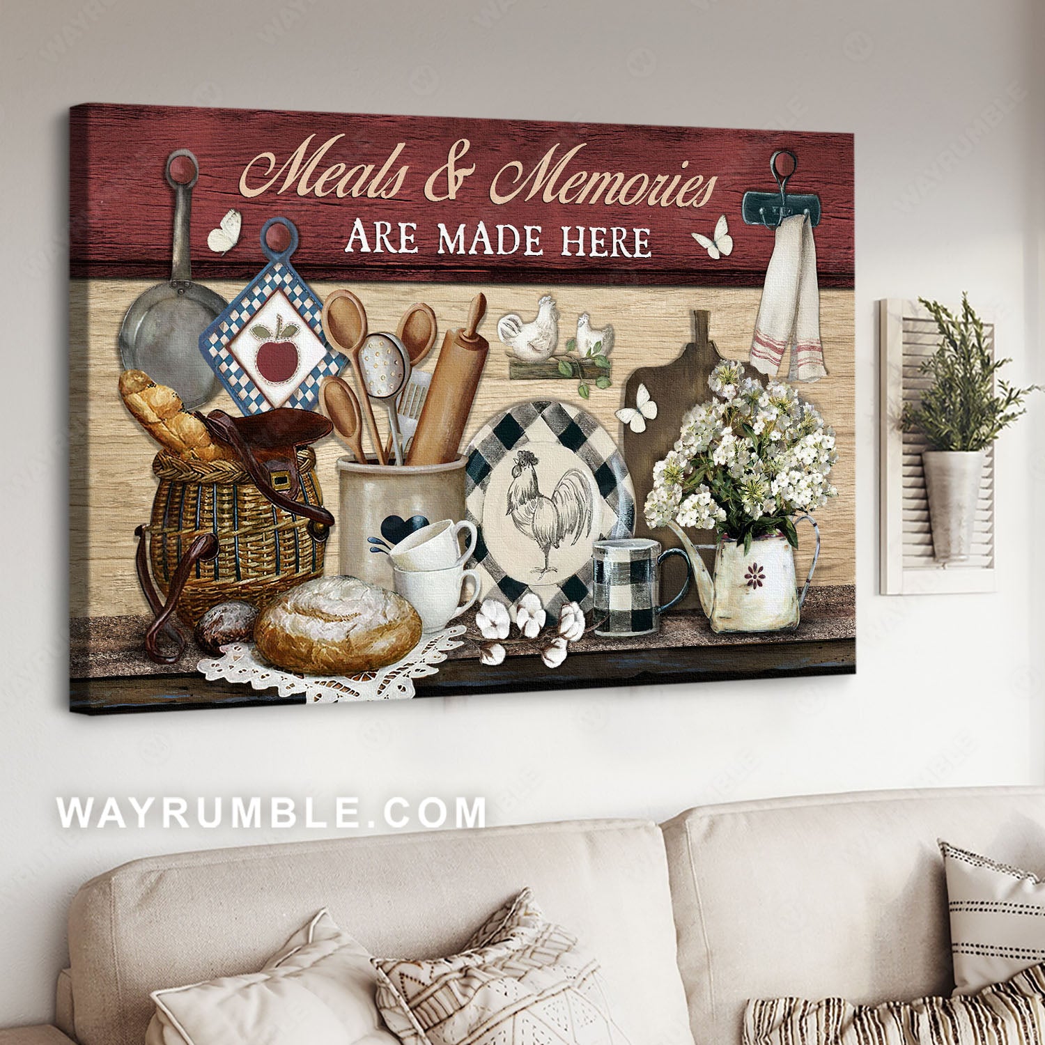 Kitchen tools, White butterfly, Vintage picture, Meals and memories are made here - Jesus Landscape Canvas Prints, Christian Wall Art