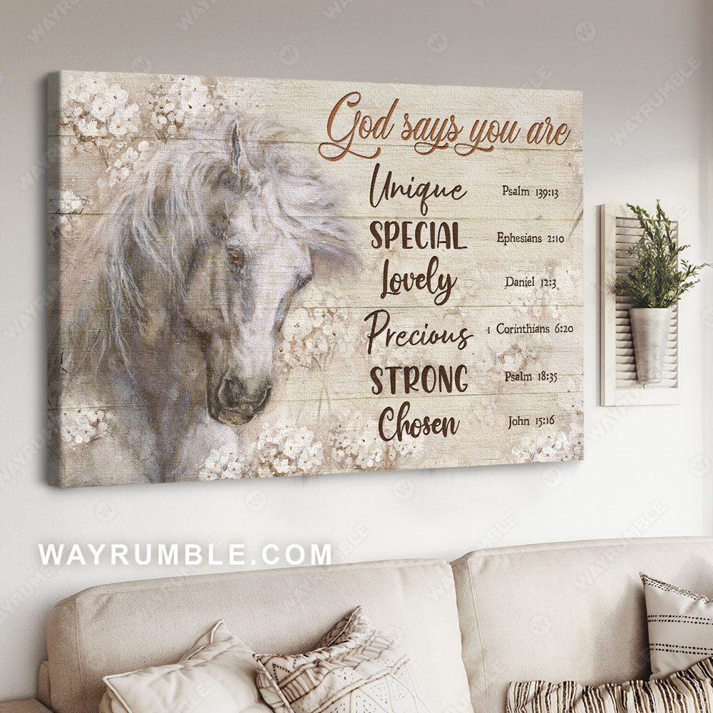 Dream horse, White flower garden, God says you are unique - Jesus Landscape Canvas Prints, Wall Art