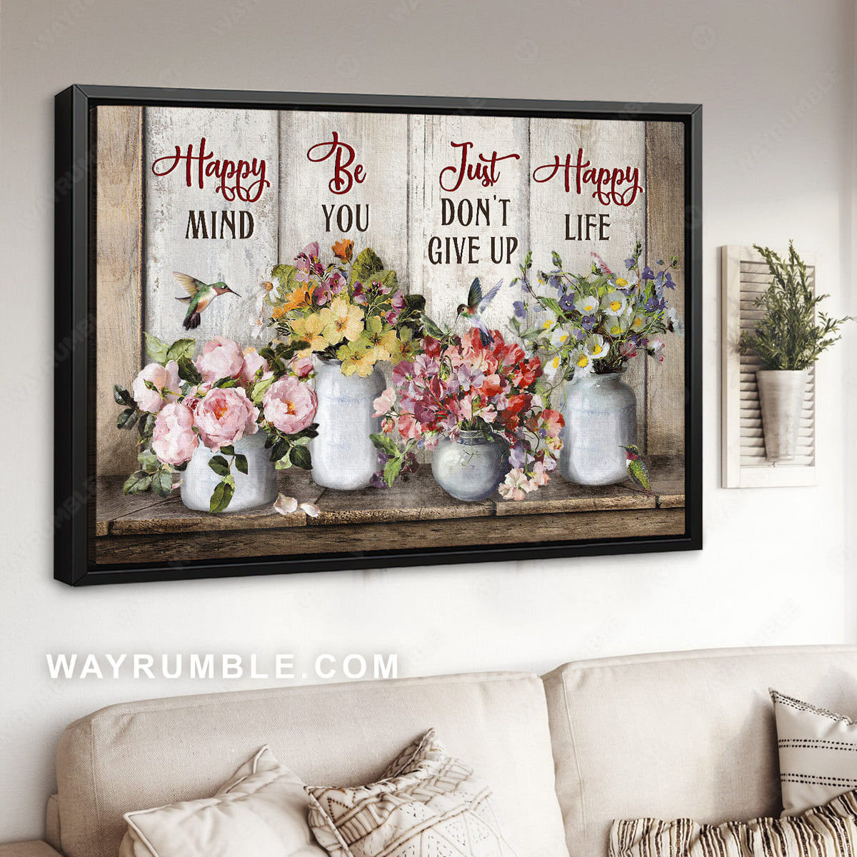 Unique flower vase, Colorful hummingbird, Happy mind, Be you - Jesus Landscape Canvas Prints, Christian Wall Art