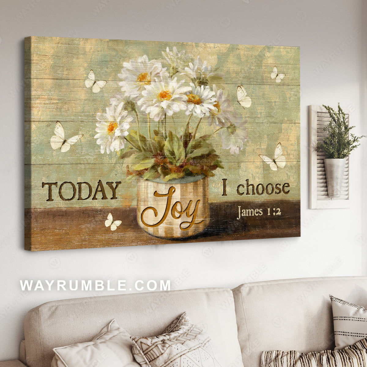 Daisy painting, White daisy, Small vase, Today I choose joy - Jesus Landscape Canvas Prints, Christian Wall Art