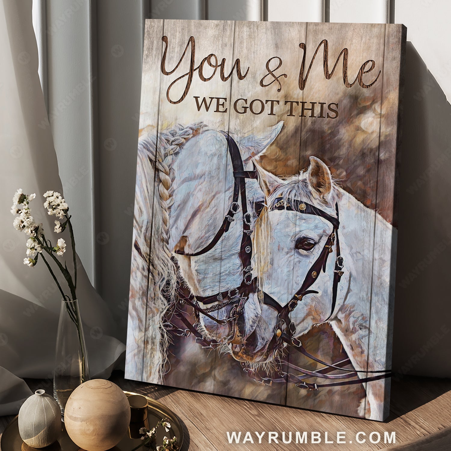 Pretty horse, White horse painting, You and me, We got this - Couple Portrait Canvas Prints, Home Decor Wall Art