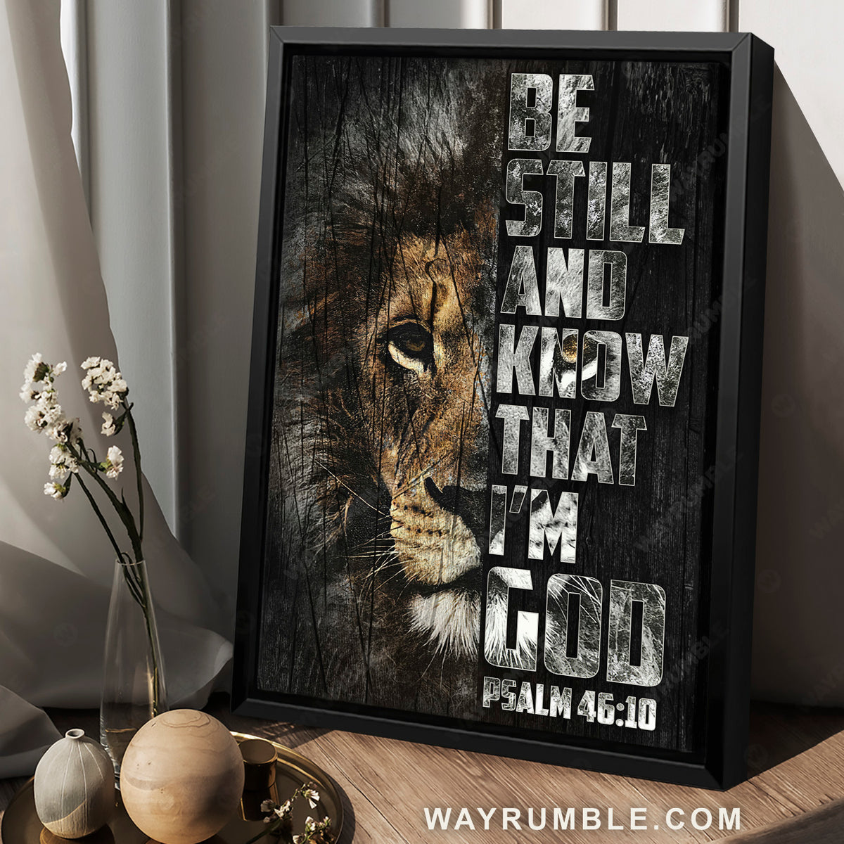 The Lion of Judah, Black background, Be still and know that I am God- Jesus Portrait Canvas Prints, Christian Wall Art