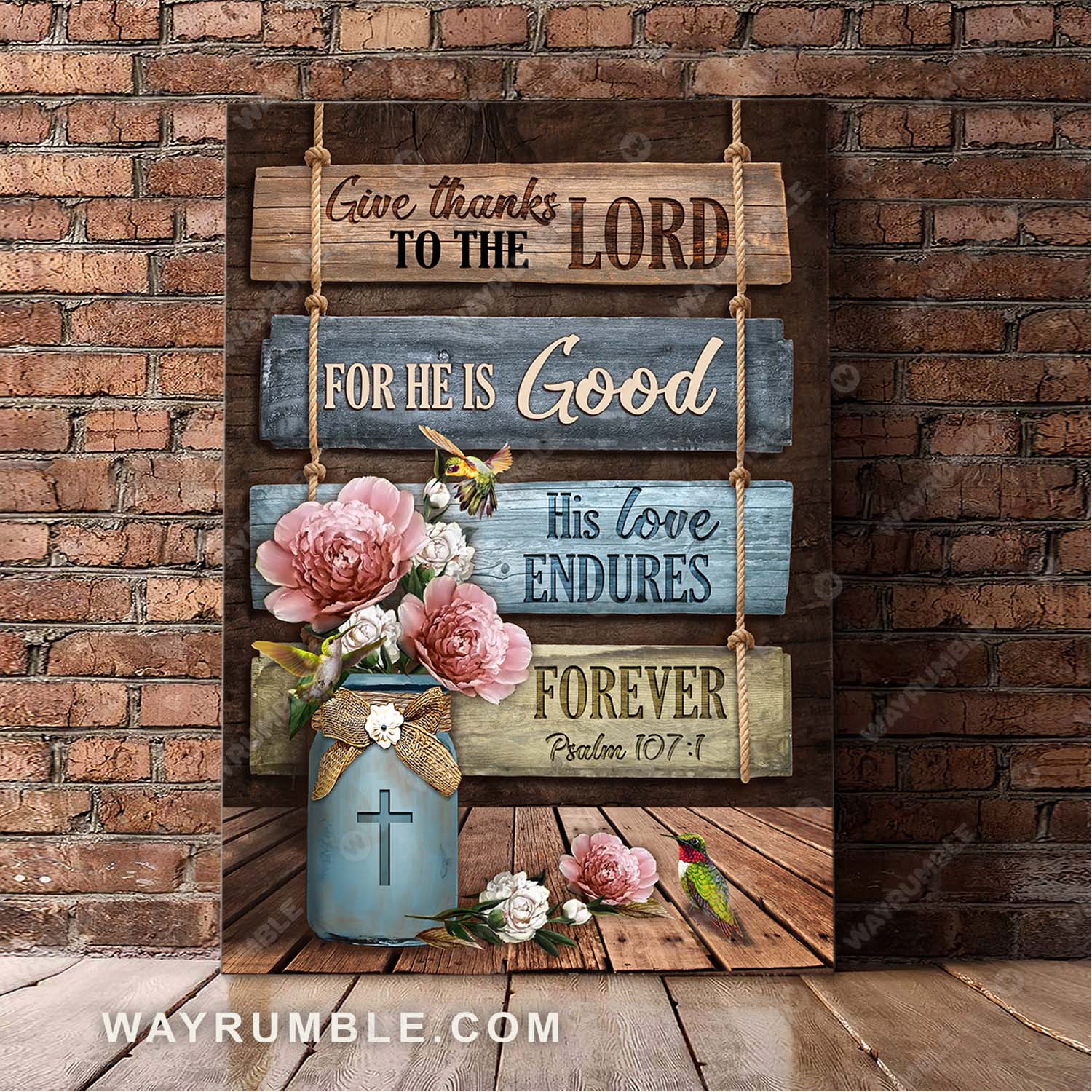 Garden roses, Hummingbird, Give thanks to the Lord - Jesus Portrait Canvas Prints, Wall Art