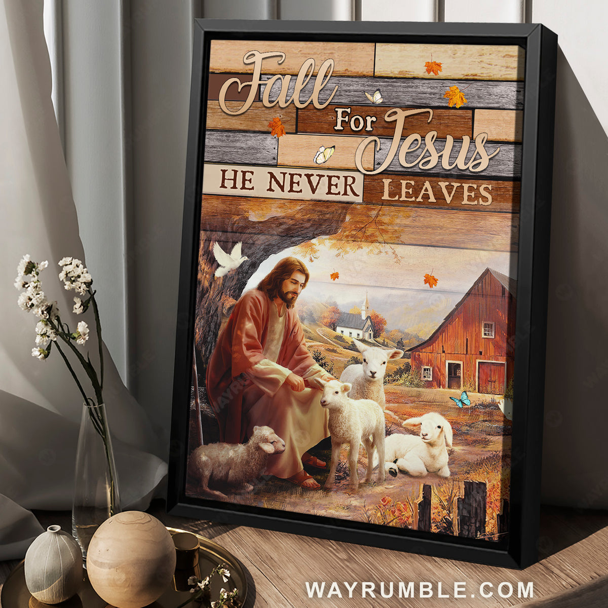Peace painting, Lamb of God, Beautiful meadow land, Fall for Jesus - Jesus Portrait Canvas Prints, Home Decor Wall Art