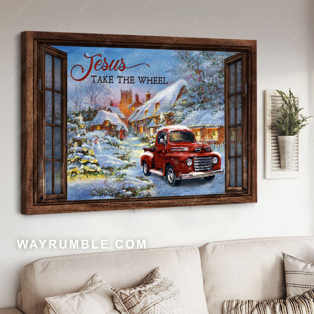 Christmas is coming, Red ladybug car, Christmas tree, Jesus take the wheel - Jesus Landscape Canvas Prints, Christian Wall Art