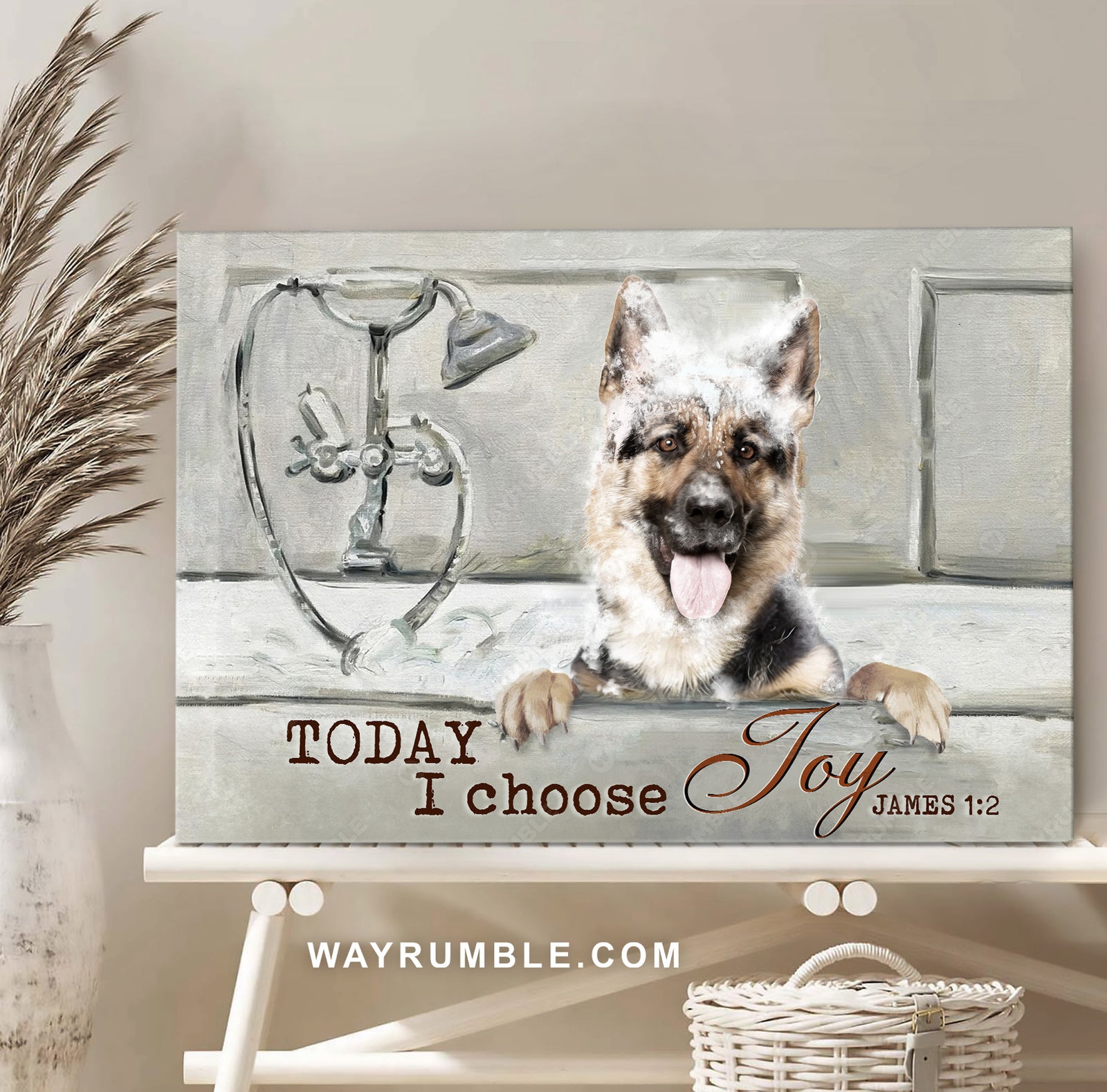 Amazing German Shepherd, Vintage telephone, Today I choose joy - Jesus Landscape Canvas Prints, Home Decor Wall Art