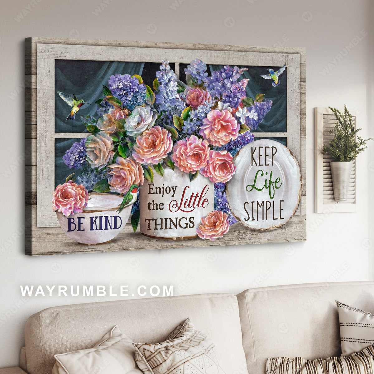 Beautiful rose, Purple lavender, Lovely hummingbird, Enjoy the little things - Jesus Landscape Canvas Prints, Home Decor Wall Art