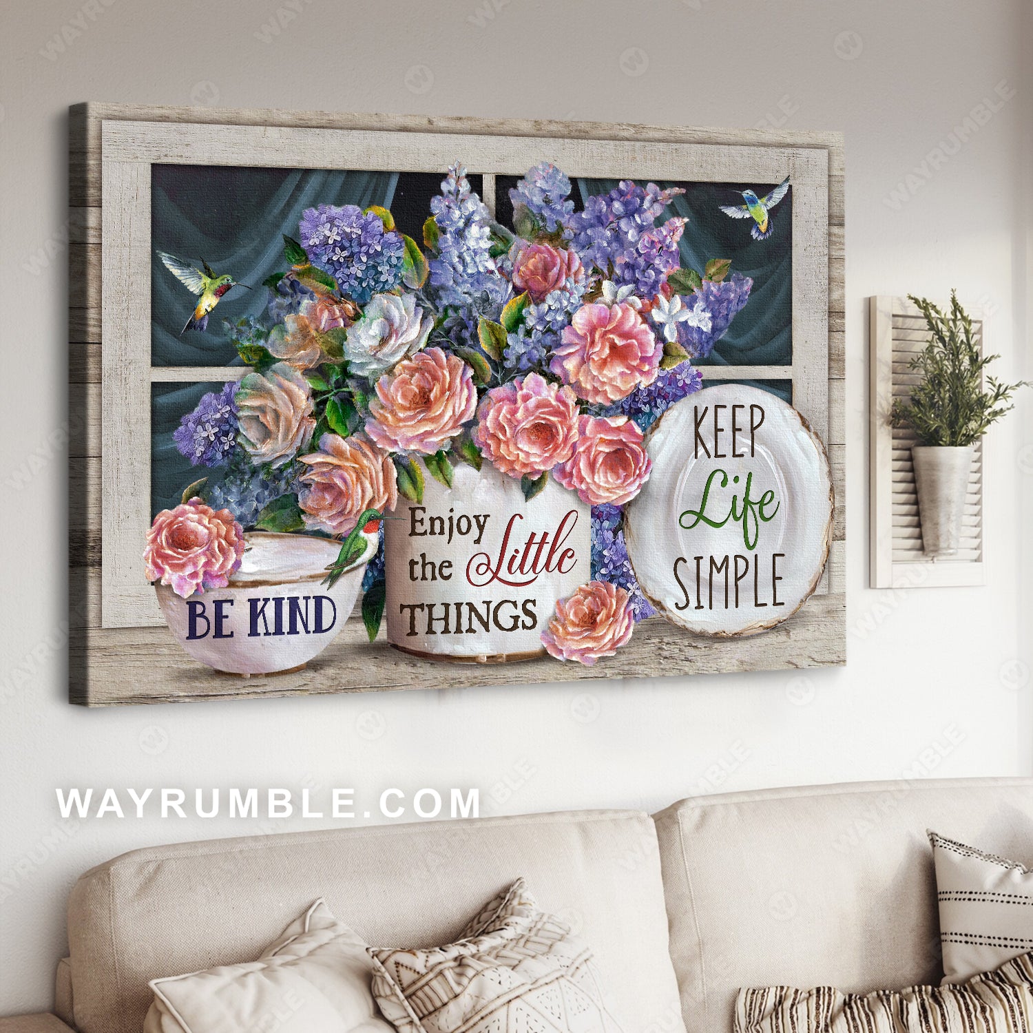 Beautiful rose, Purple lavender, Lovely hummingbird, Enjoy the little things - Jesus Landscape Canvas Prints, Home Decor Wall Art