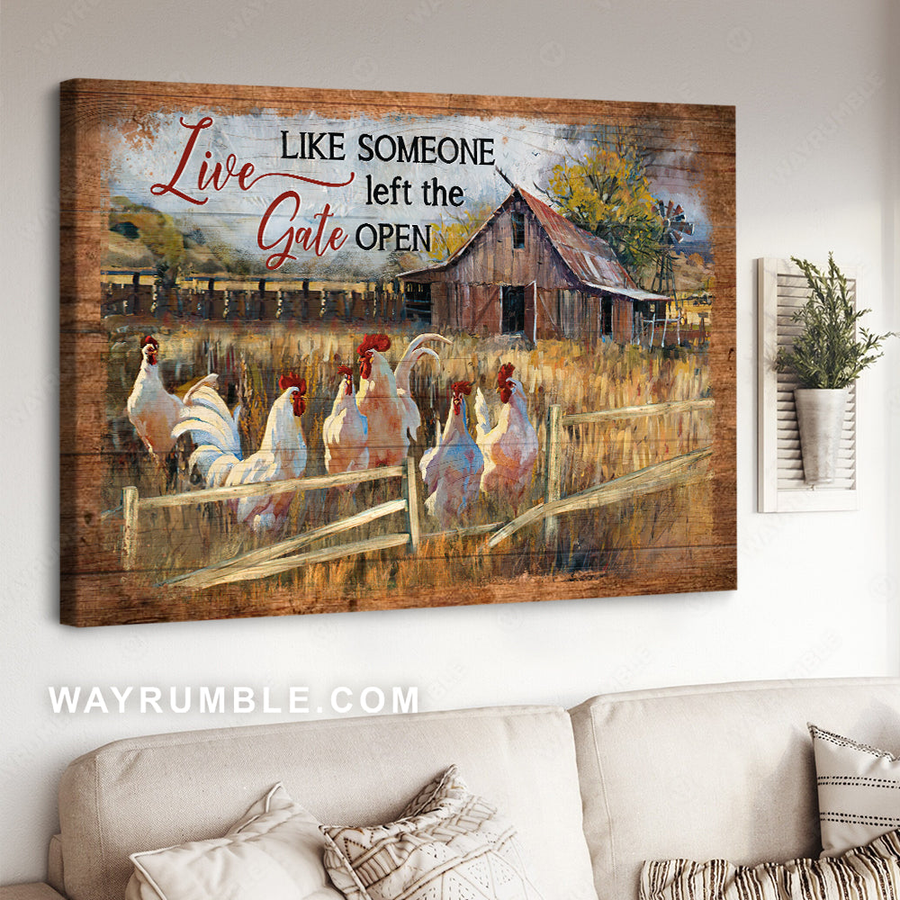 Watercolor chicken, Rice field, Live like someone left the gate open - Jesus Landscape Canvas Prints, Christian Wall Art