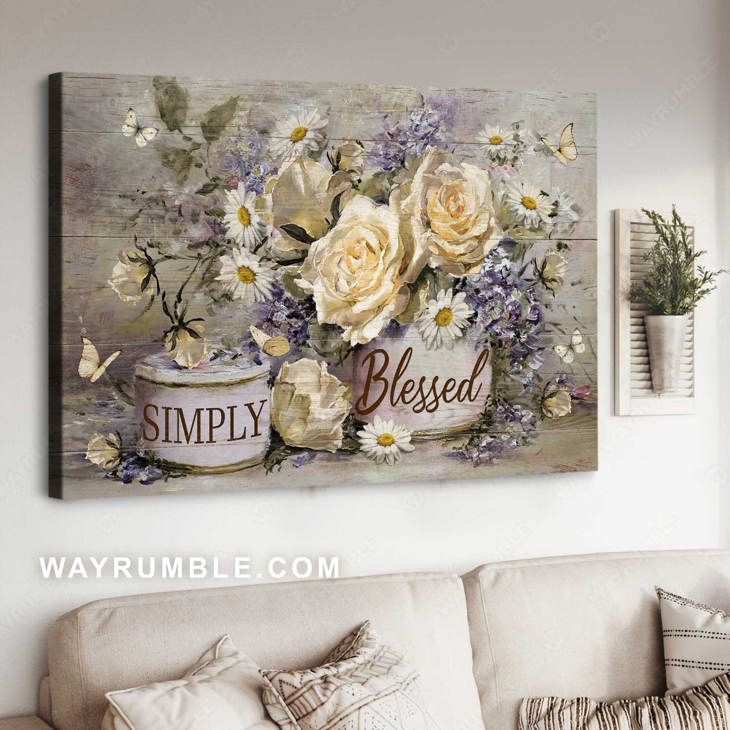 Antique artwork, Vintage flower, Yellow butterfly, Simply blessed - Jesus Landscape Canvas Prints, Home Decor Wall Art