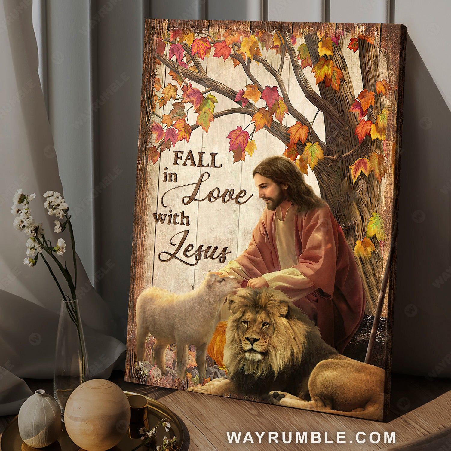 Autumn forest drawing, Lion of Judah, White lamb, Fall in love with Jesus - Jesus Portrait Canvas Prints, Christian Wall Art